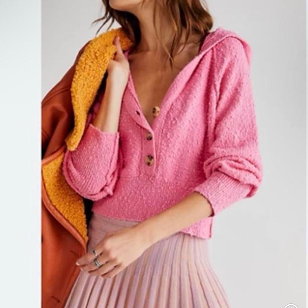 Free people pink hoodie sweater